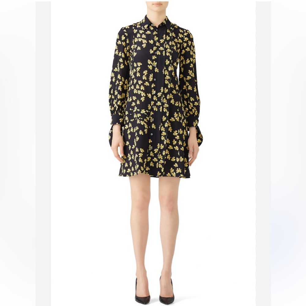 Derek Lam Collective long sleeve Floral Shirt Dress Size 36 (0) XS black yellow